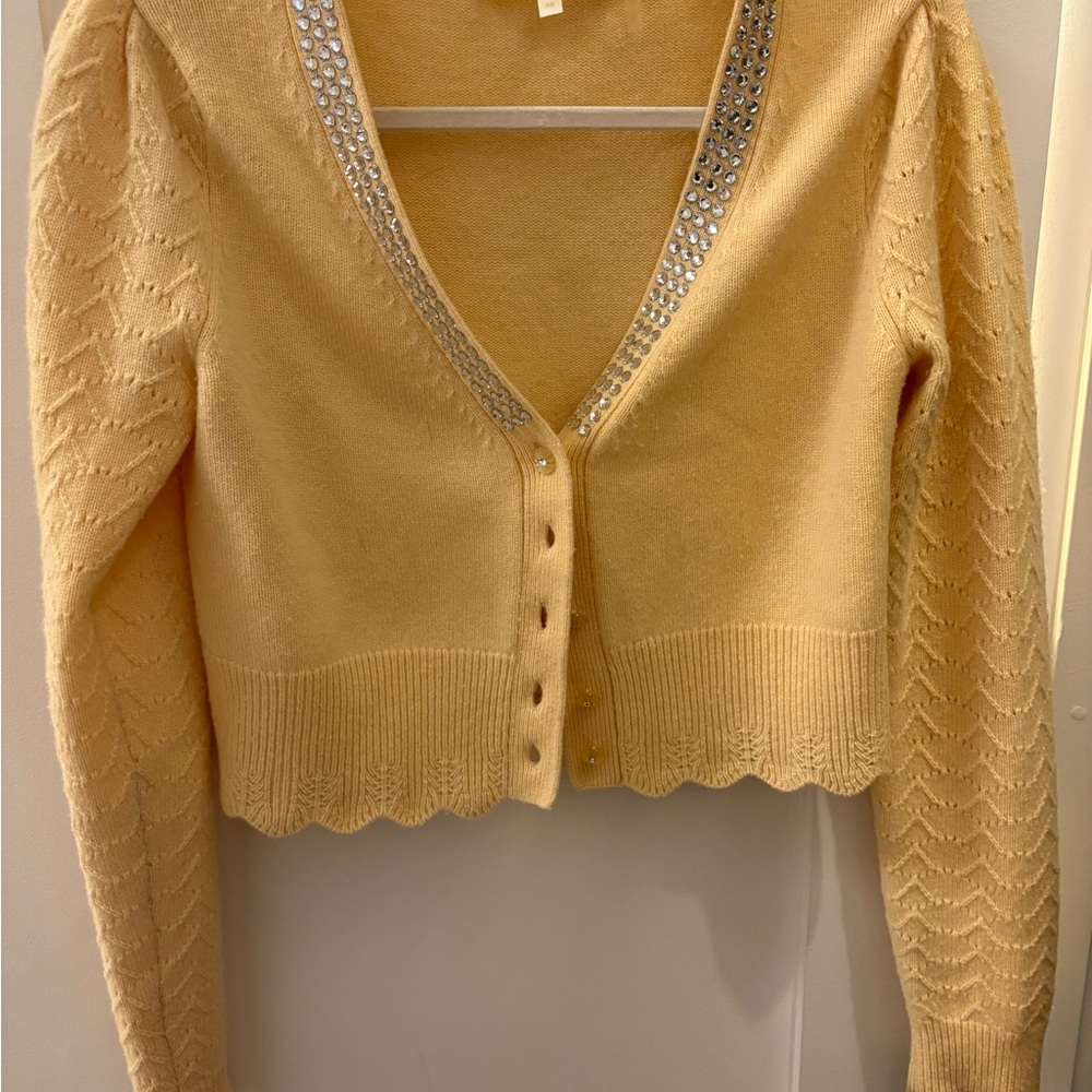 Love Shack Fancy yellow cashmere cardigan sweater